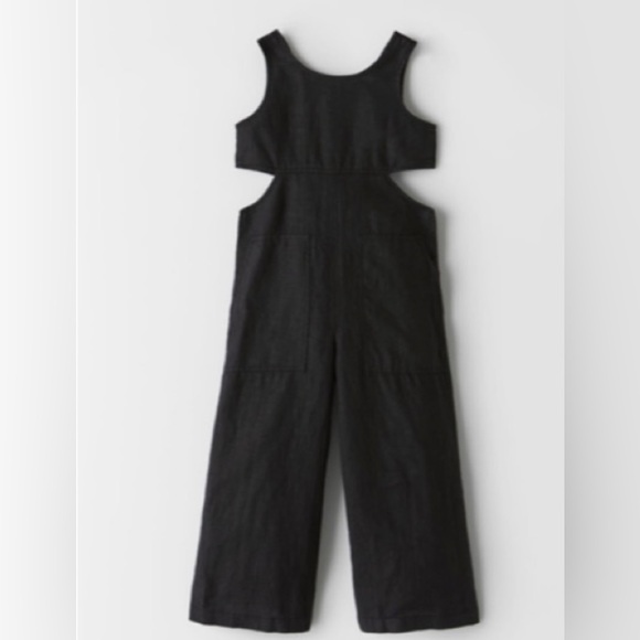 NWT Zara 7Y Linen Cutout Black Jumpsuit - Picture 1 of 3